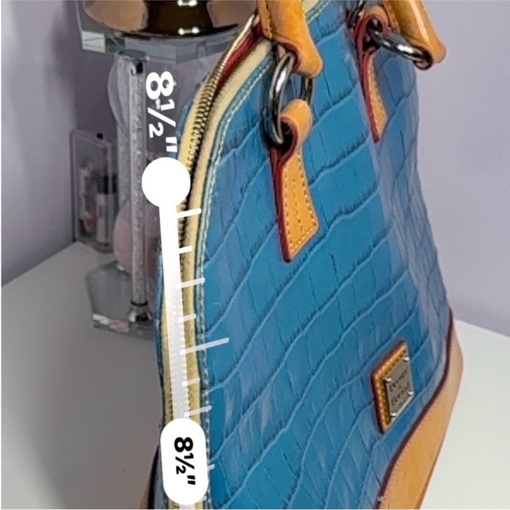 Dooney & Bourke Blue Croc-Embossed Satchel with Tan Trim - Picture 5 of 6